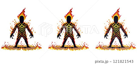 Fire hero with blazing armor in a dynamic pose ready for battle Fire hero with blazing armor in a dynamic pose ready for battle 121821543