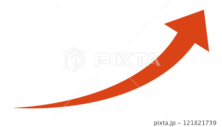 右肩上がりに上昇する赤い矢印のベクターアイコン 121821739