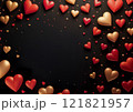 Red and gold hearts on a black background, perfect for banners, ads, and Valentine's Day 121821957