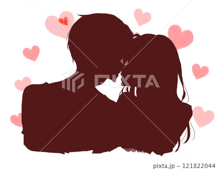 キスをしようとする男女 影絵 ハート キスをしようとする男女 影絵 ハート 121822044