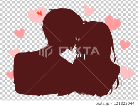キスをしようとする男女 影絵 ハート キスをしようとする男女 影絵 ハート 121822044