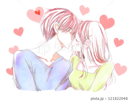 キスをしようとする男女　ハート 121822048