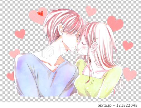 キスをしようとする男女　ハート 121822048