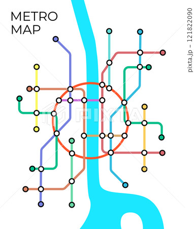 Metro stations and plan of subway with. Fictional metro map of underground. Layout of public passenger transport. Vector 121822090