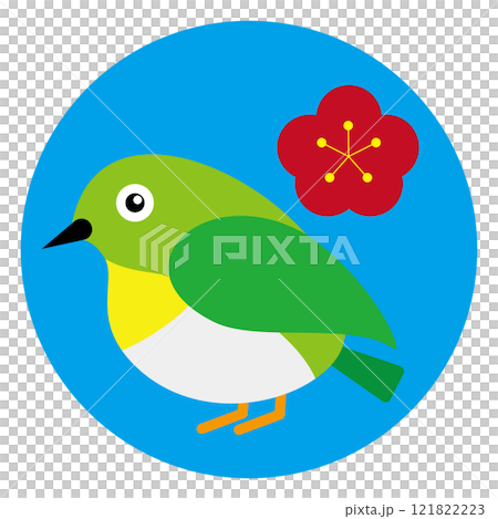 シンプルでフラットなメジロと梅の花のロゴデザイン　白背景 121822223