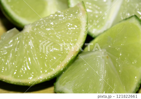 Close up of Sliced Lime on Chopping Board 121822661