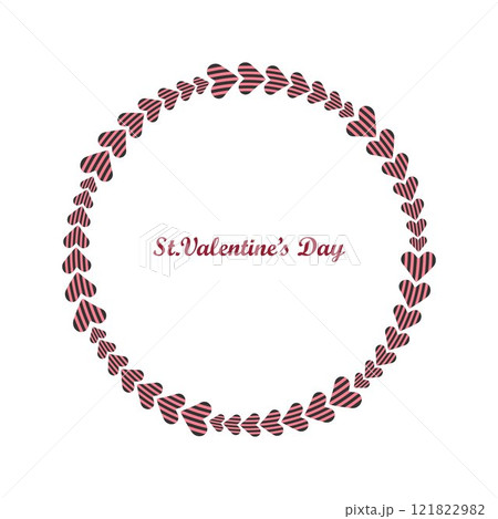 Heart circle frame, red pink stripe colour. Decorative doodle cartoon style, cute festive border. Good for loving sweet web greeting card, invitation. Vector illustration. Text Space Heart circle frame, red pink stripe colour. Decorative doodle cartoon style, cute festive border. Good for loving sweet web greeting card, invitation. Vector illustration. Text Space 121822982