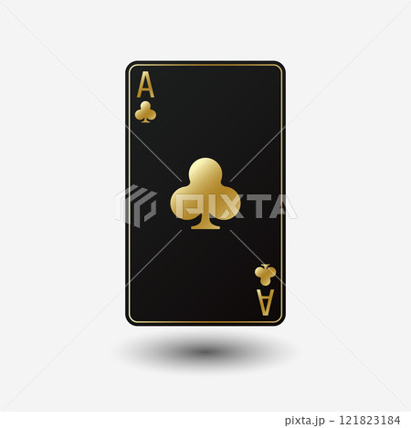 Black and golden playing card Ace with a symbol or sign of clubs on a white background. Vector illustration Black and golden playing card Ace with a symbol or sign of clubs on a white background. Vector illustration 121823184