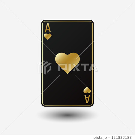 Black card ace suit hearts with gold border. Vector illustration on white background. 121823188