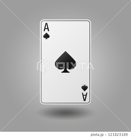 Black and white playing card Ace with a symbol or sign of spades on a gray background. Vector illustration 121823189