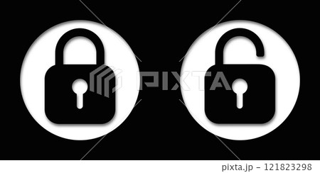 Set of lock icons, lock icon. Safety symbols. Vector illustration. Close and open lock padlock symbols. Sign of locked and unlocked padlock. Set of lock icons, lock icon. Safety symbols. Vector illustration. Close and open lock padlock symbols. Sign of locked and unlocked padlock. 121823298