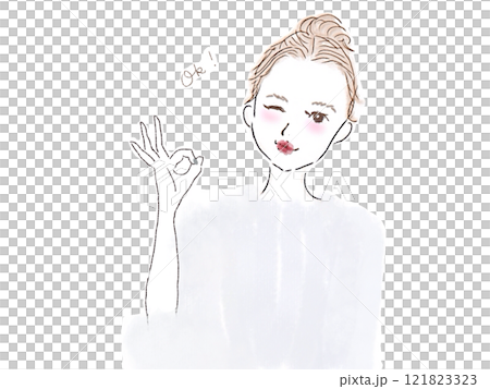 Winking woman making an OK sign 121823323