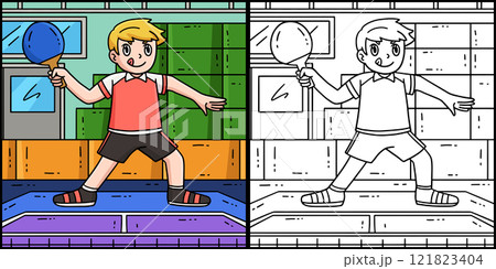 Table Tennis Player Defensive Stance Illustration 121823404