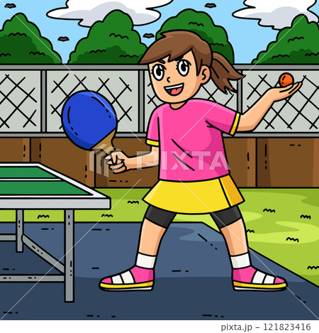 Female Table Tennis Player Ready to Serve Colored Female Table Tennis Player Ready to Serve Colored 121823416