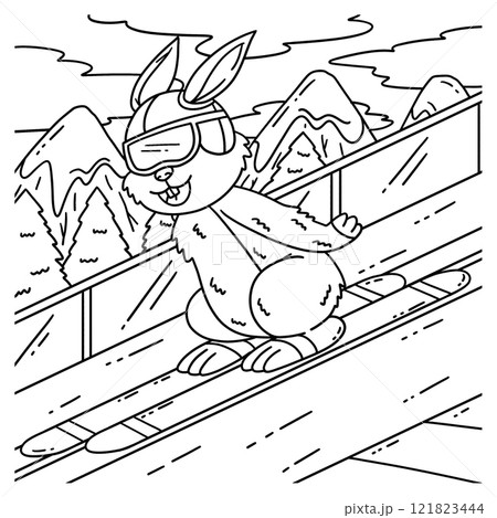 Ski Jumping Bunny Coloring Page for Kids 121823444