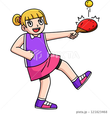 Female Table Tennis Player Practicing Clipart 121823468