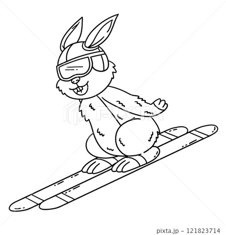 Ski Jumping Bunny Isolated Coloring Page for Kids 121823714