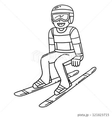 Male Ski Jumper Taking Position Isolated Coloring  121823715