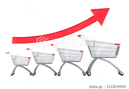 Shopping carts with growing up arrow. 3D rendering 121824094