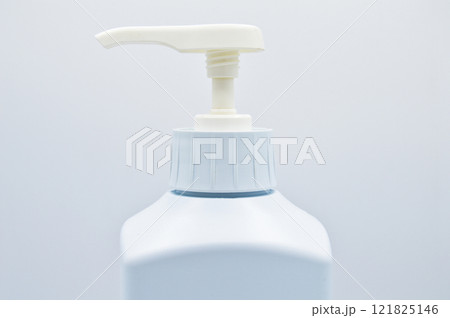 Hygienic white plastic detergent bottle. Cosmetic, container Hygienic white plastic detergent bottle. Cosmetic, container 121825146
