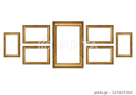 Rectangular and square empty wooden and gold gilded frames 121825302