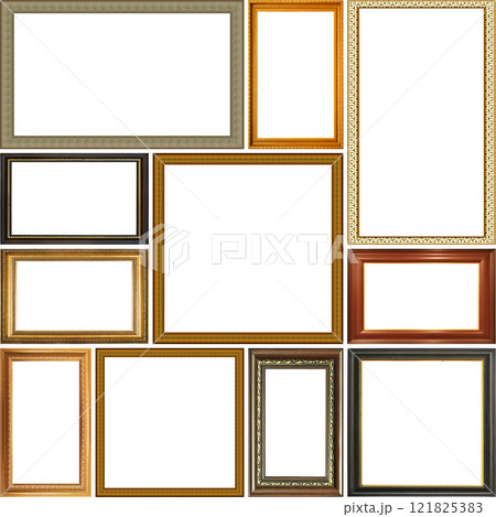 Rectangular and square empty wooden and gold gilded frame 121825383