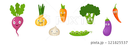 Funny Vegetable Character with Smiling Face Vector Set Funny Vegetable Character with Smiling Face Vector Set 121825537