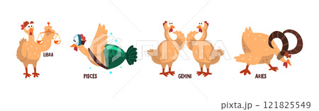 Zodiac Sign with Funny Chick Character Vector Set Zodiac Sign with Funny Chick Character Vector Set 121825549
