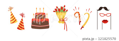 Birthday Celebration and Holiday Party Colorful Object Vector Set 121825570