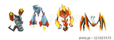 Metal Robot Transformer and Robotic Soldier Vector Set Metal Robot Transformer and Robotic Soldier Vector Set 121825573