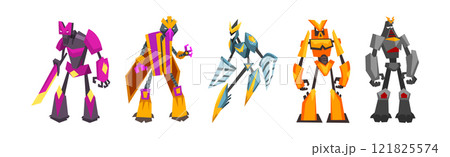 Metal Robot Transformer and Robotic Soldier Vector Set Metal Robot Transformer and Robotic Soldier Vector Set 121825574