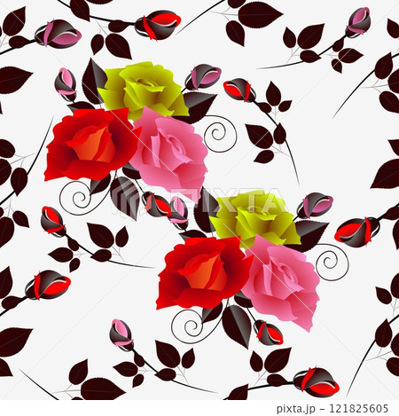 Bouquets of roses on a white background, seamless pattern. 121825605