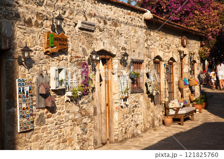 Solid and nostalgic stone houses typical of the Old Datca region, Turkey Datca Mugla June 26 2023 121825760