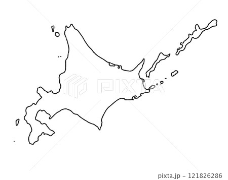 少しゆるい白い北海道地図 線画 121826286