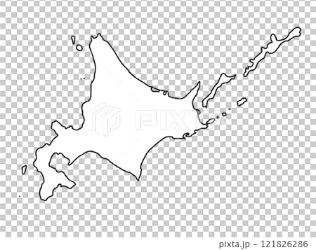 少しゆるい白い北海道地図 線画 121826286