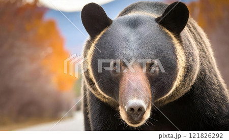 野生のクマ　獲物を狙う鋭い眼光の熊　危険動物 121826292