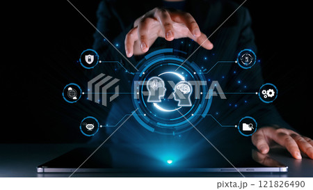 Human interact with AI artificial intelligence brain process generative AI UUID Human interact with AI artificial intelligence brain process generative AI UUID 121826490