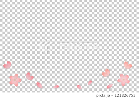 ピンクの桜の花と花びらが下部に広がる背景 121826753