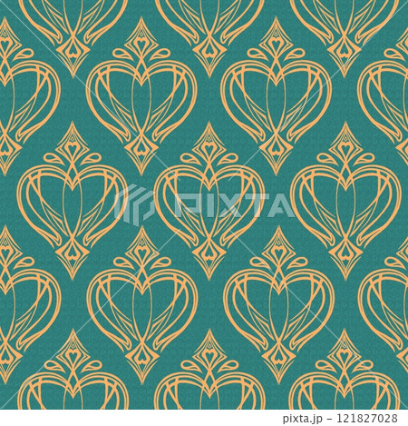 Seamless geometric pattern, abstract hearts background in the style of baroque 121827028