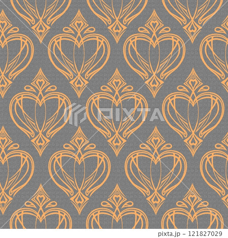 Seamless geometric pattern, abstract hearts background in the style of baroque 121827029