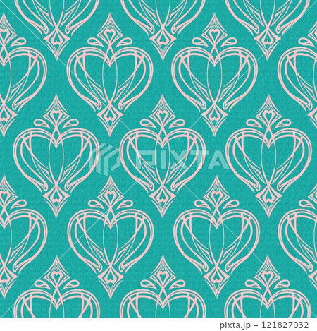 Seamless geometric pattern, abstract hearts background in the style of baroque 121827032