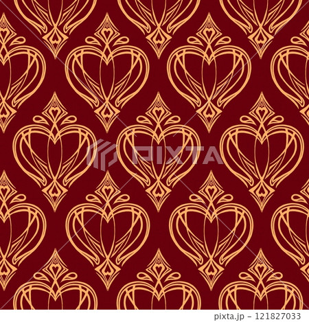 Seamless geometric pattern, abstract hearts background in the style of baroque 121827033