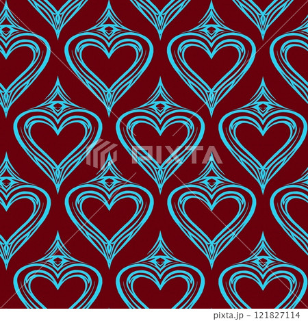 Seamless geometric pattern, abstract hearts background in the style of baroque 121827114