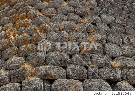 Detailed View of Ancient Nuraghe Stones. 121827543
