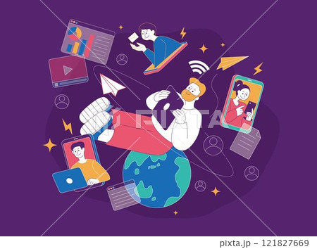 世界とつながる男性のイメージイラスト 世界とつながる男性のイメージイラスト 121827669