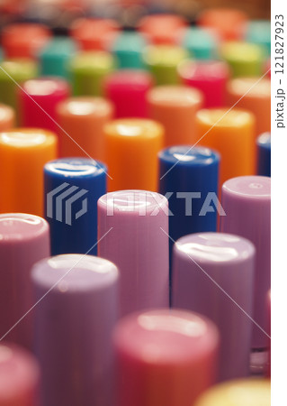 nail polish collection display at shop shelf , 121827923