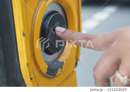 close up of crossing signal button  121828020