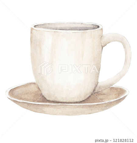 Watercolor illustration of white ceramic mug for coffee or tea Watercolor illustration of white ceramic mug for coffee or tea 121828112