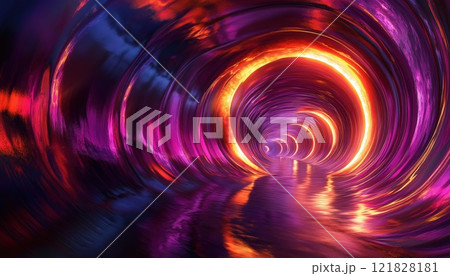 360-Degree Seamless Panoramic View Of A Dark Tunnel With Glowing Light Illumination In Digital Format. 121828181