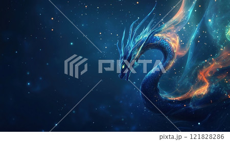 Dark Blue Abstract Flying Dragons: A Technological Exploration Of Artificial Intelligence, Neural Networks, And Big Data. Copy Space For Creative Designs. 121828286